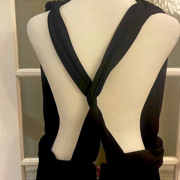 Minnete Black Cocktail Hi Lo Dress Size 2X Chiffon LBD Formal Plunge Neck - Picture 7 of 10